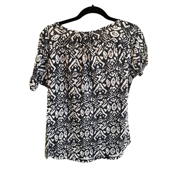 Basic Editions Shirt Navy Blue and White Cotton Spring Top Casual Womens Medium - Picture 2 of 9